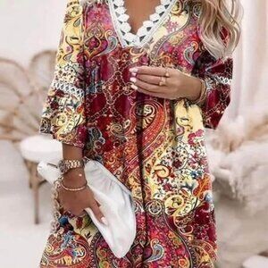 Ladies Size 2X BoHo  design 3/4 sleeve dress
